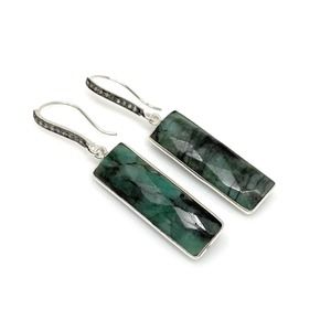 Genuine Emerald Pave Diamond Bar Earrings